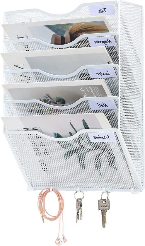 5 Tier A4 Mesh Wall Pocket File Holder - Mail Organizer Magazine Rack ...