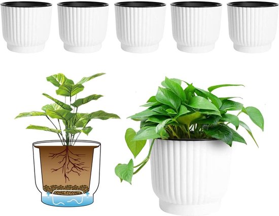 BBTISG 10 stuks zelfbewaterende plantenpotten binnen, ronde plastic