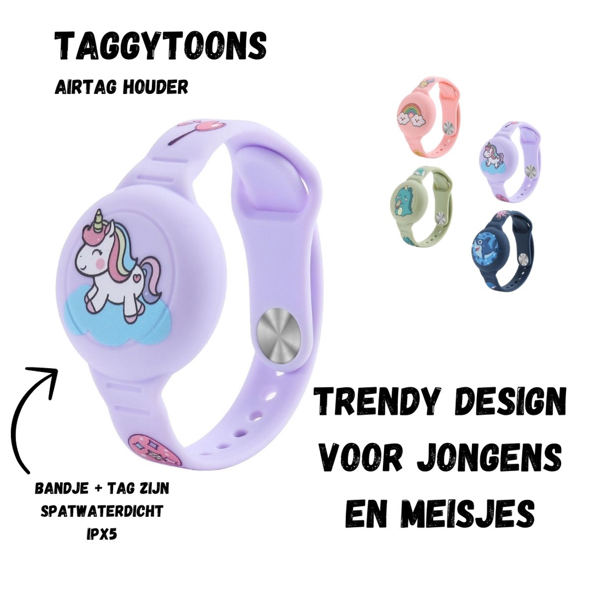 Waterdichte Apple AirTag Armband voor Kinderen - Airtag houder - Verstelbaar - Siliconen Airtag Houder - Paars