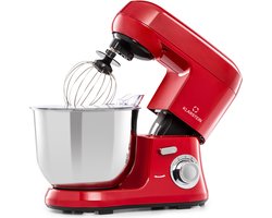 Klarstein Bella Robusta Keukenmachine - RVS mengkom 5,5 liter - Inclusief garde, kneedhaak en menghaak - 1200 W - 6 snelheden - Rood