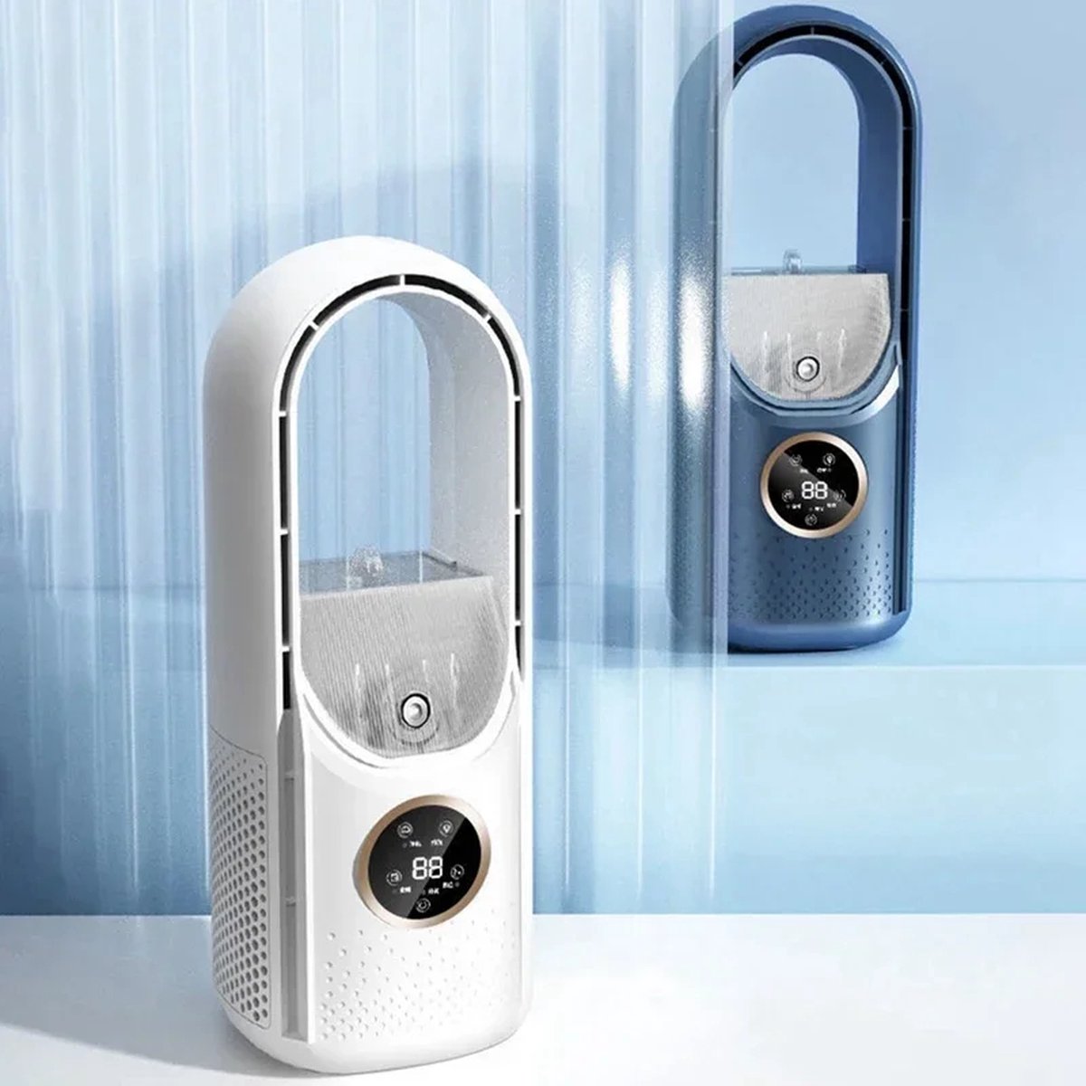 Mobiele Airco - Draagbare USB Luchtkoeler & Bladloze Ventilator - 6 Instelbare Sterktes - Stille Koelventilator & Luchtbevochtiger ( zwart ) – foto 4