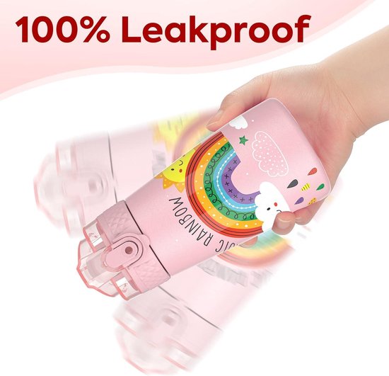 JARLSON® waterfles voor kinderen, drinkfles met rietje kind, BPA-vrij