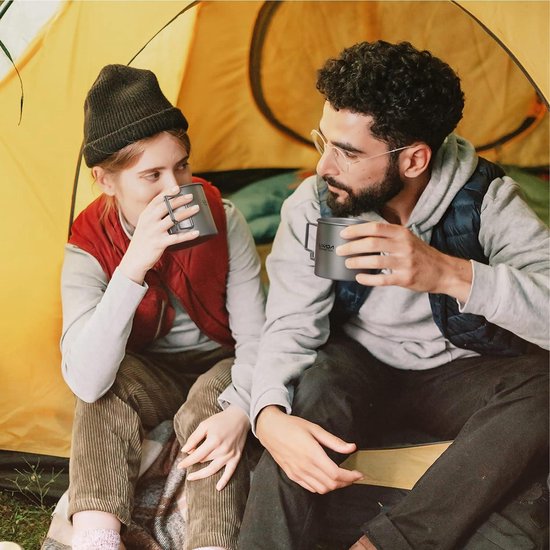 Draagbare camping waterbeker mok met opvouwbaar handvat - Titanium - 750ml — afbeelding 2