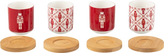 J-Line koffietas + schotel - bamboe/keramiek - rood - doos van 4 - kerstversiering van J-Line — afbeelding 4