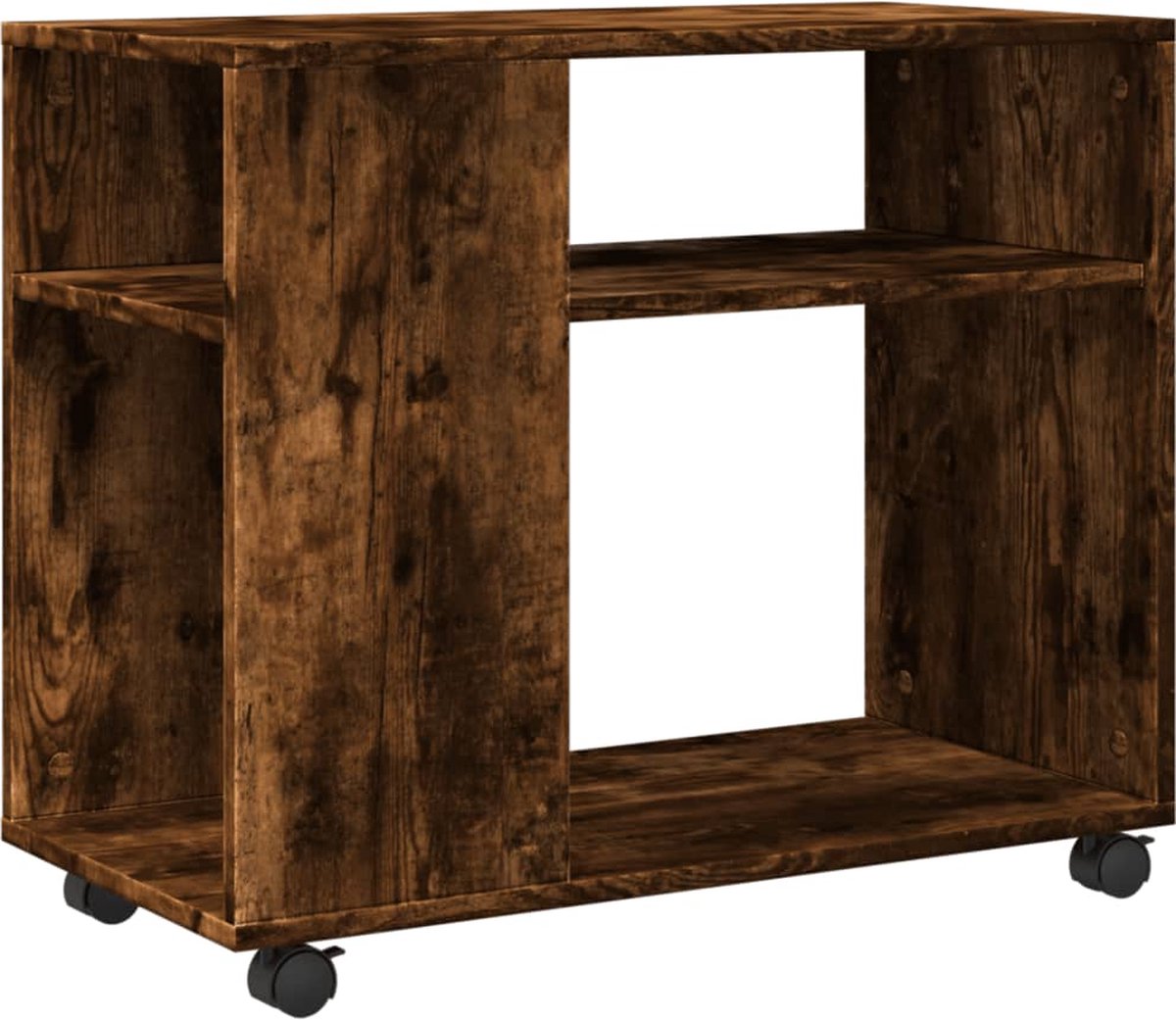 vidaXL Bijzettafel - met - wieltjes - 70x35x60 - cm - hout - gerookt - eikenkleurig gerookt eiken