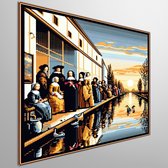 Pixel art vermeer schilderij | Vermeer's meesterwerk gerecreëerd in levendige pixel kunstpracht | Kunst - 20x20 centimeter op Dibond | Foto op Dibond