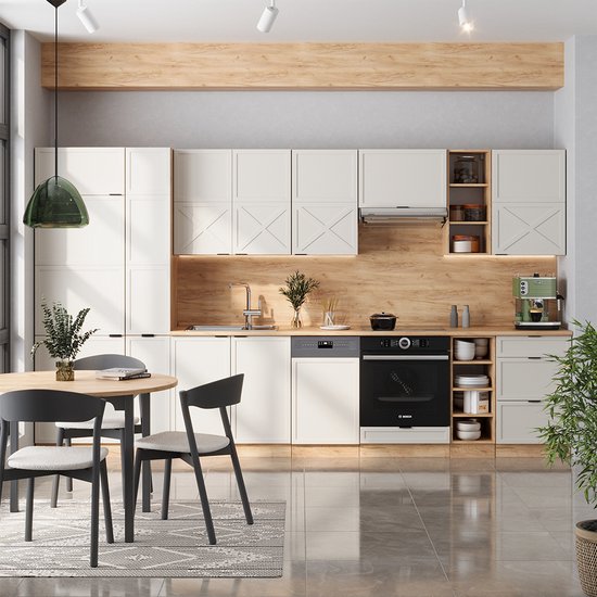 Cuisine complète Vicco Fame- Line – 355 cm, chêne Grijs/beige/doré
