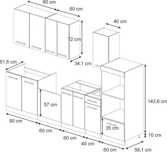 Vicco Fame- Line Cuisine complète – 300 cm avec armoire haute, sans plan de travail Grijs/beige/blanc