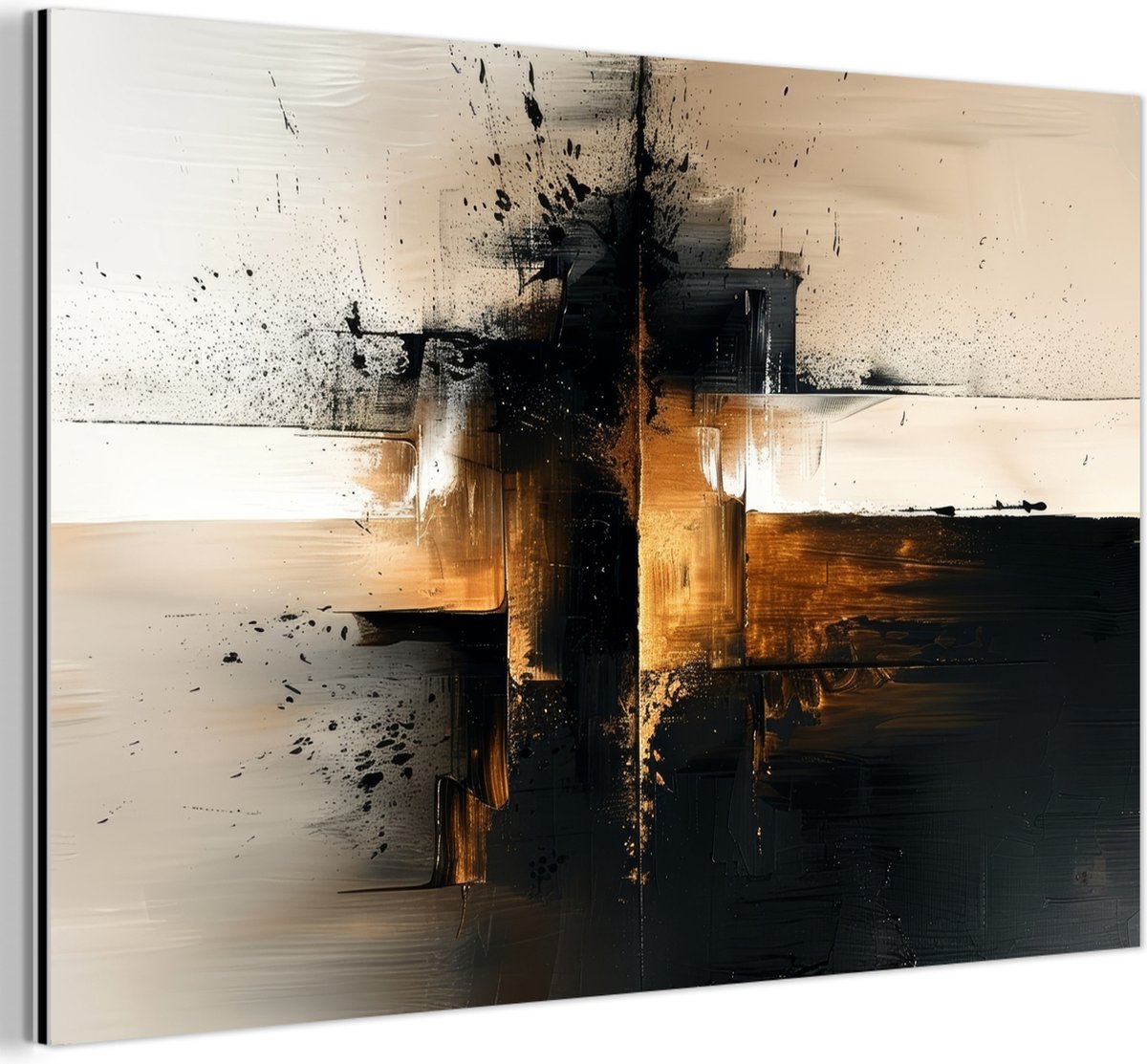 Aluminium schilderij 60x40 cm - Wanddecoratie metaal - Modern - Zwart - Verf - Goud - Meta