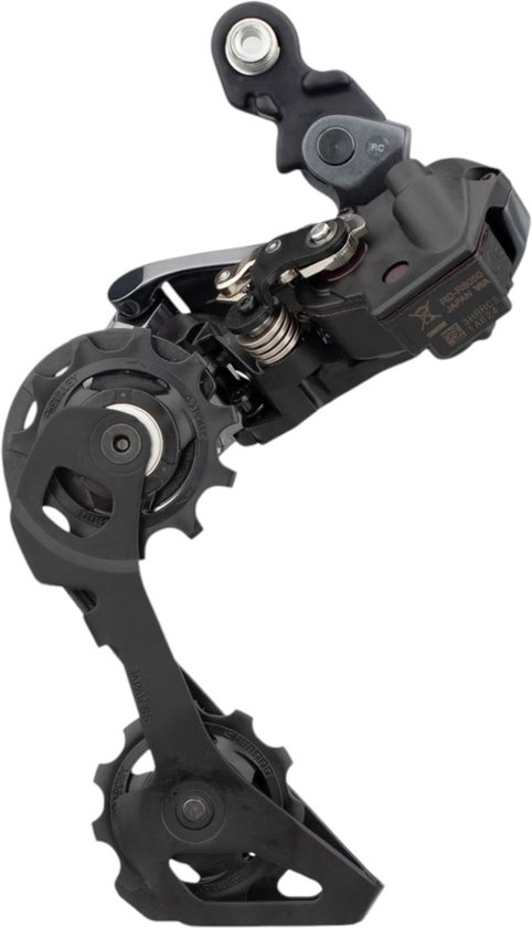 Zwarte Shimano Ultegra derailleur met gedetailleerde mechanische onderdelen.