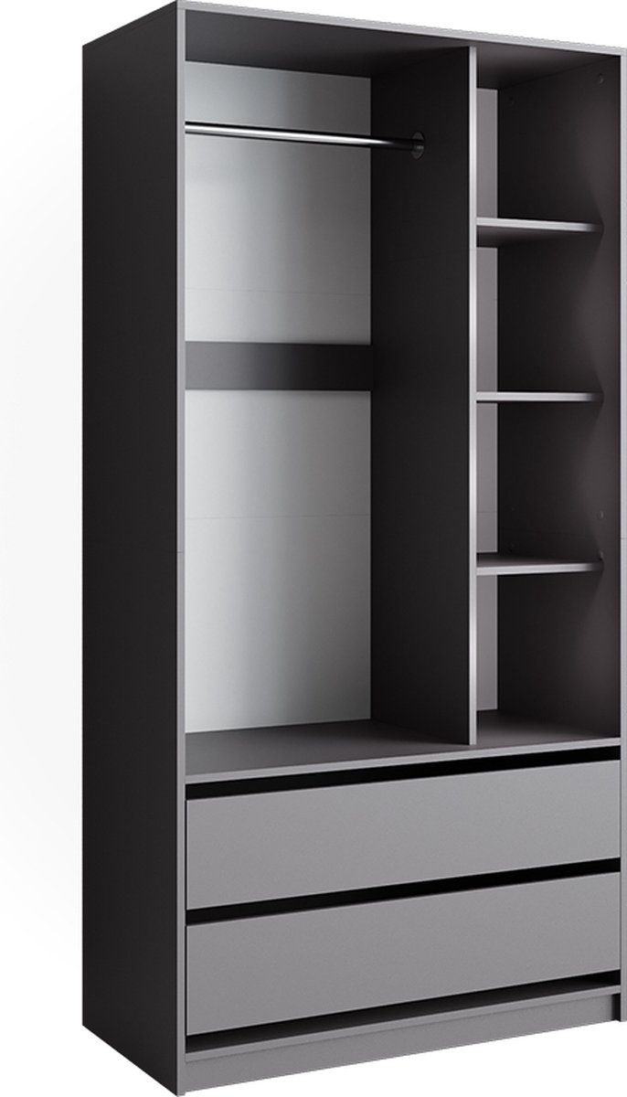 Vicco Elmo Kledingkast – 100 x 200 cm met 2 laden Antraciet