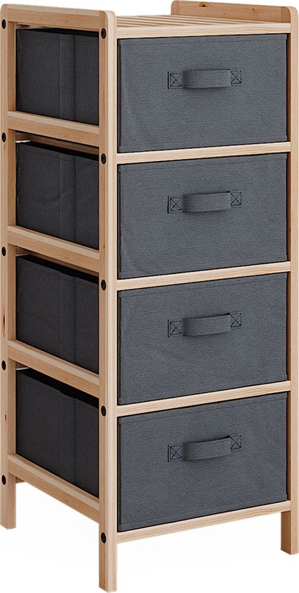 Armoire De Salle De Bain Bruno - 3 Tiroirs En Tissu, Dimensions 34,5 X 67 X 36,5 Cm, Couleur Gris, Montage Simple - 2