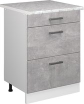 Vicco Élément bas universel R- Line, Béton/ Wit, 60 cm avec tiroirs