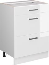 Vicco Élément bas universel R- Line, Wit brillant/ Wit, 60 cm avec tiroirs, sans plan de travail