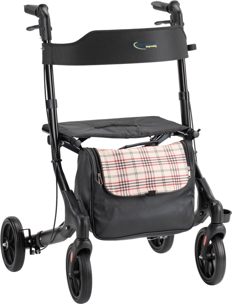 Goedkoopste MultiMotion Ease lichtgewicht rollator met skai leren tas - Semi-soft PU banden, gevoerde zitting en comfort handvatten