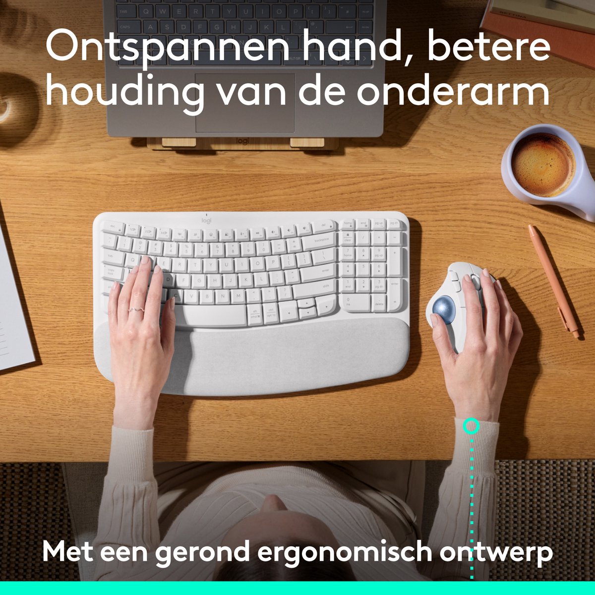 Logitech Ergo M575S - Draadloze Muis - Ergonomisch - Bluetooth - Pale Grey thumbnail 4