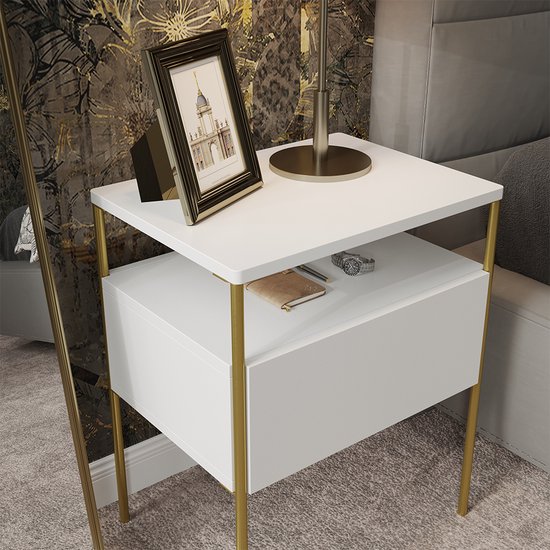 Vicco Table de chevet Mira, Wit/ Or, 40 x 50 cm Set de 2