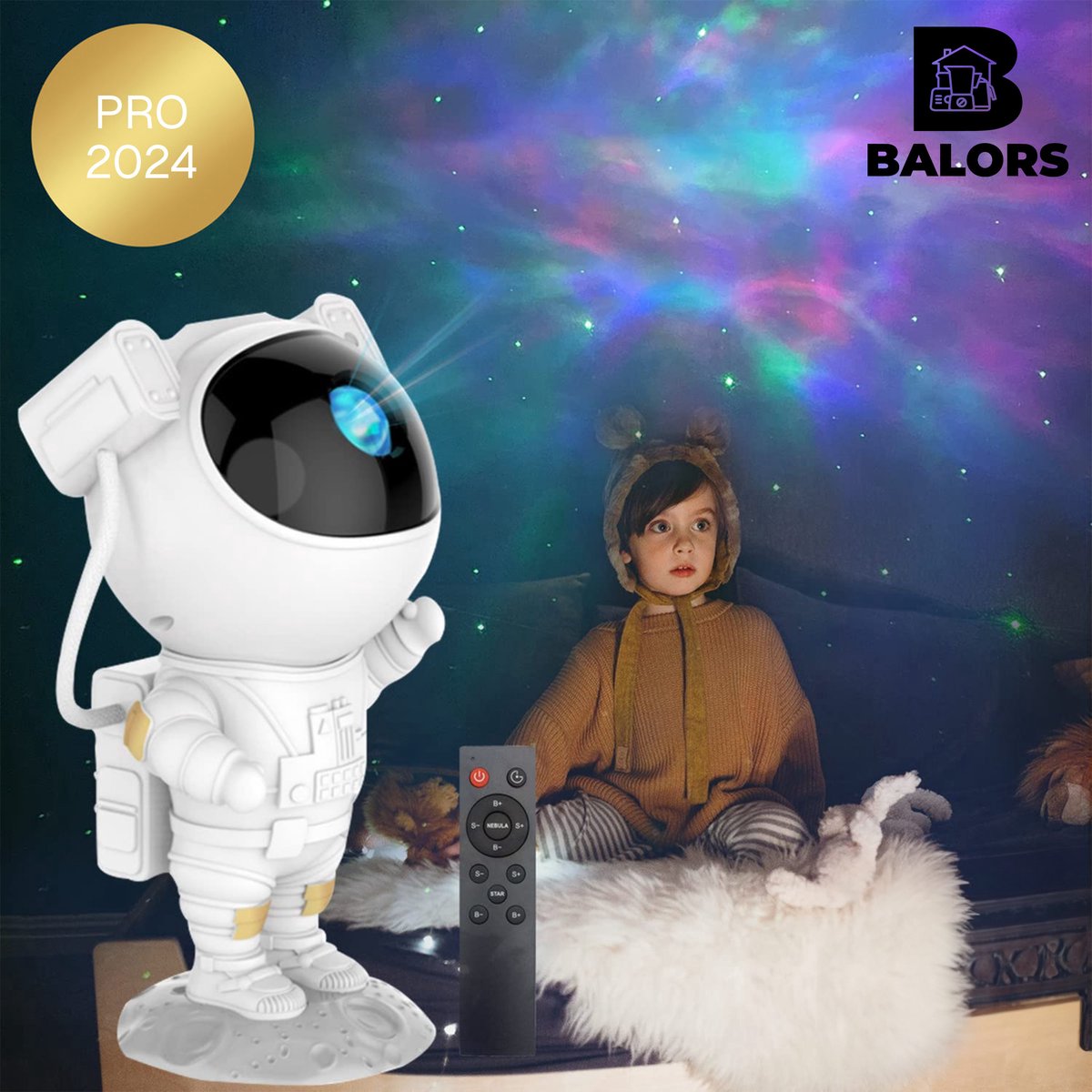 BALORS® Led Sterren Projector Astronaut - Sterren projector - Star Galaxy Projector - Sterrenhemel - Nachtlampje met afstandsbediening - USB - Wit - 15+ RGB kleuren - Sterrenprojector - Sterren projector Kind en Baby - Sterrenprojector kinderkamer – foto 2