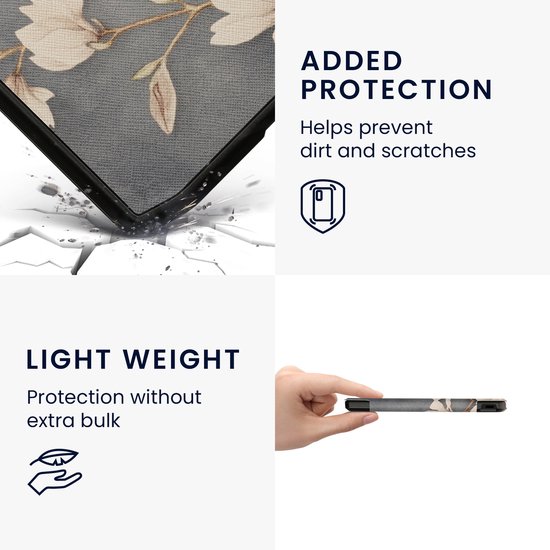kwmobile e-reader hoesje geschikt voor Pocketbook Verse / Verse Lite / Verse Pro / Color / Vivlio Light/Light HD hoes - E reader flip case met magnetische sluiting - Ereader cover - Magnolia design in taupe / wit / blauwgrijs van Merkloos — afbeelding 3