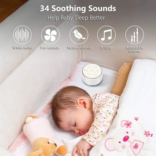 Blyx® - White Noise Machine - Compacte Slaaphulp - 34 Geluiden, 7 Lichtkleuren - Oplaadbare 1800mAh Batterij - Incl. Nachtlamp - Meerkleurig — afbeelding 5