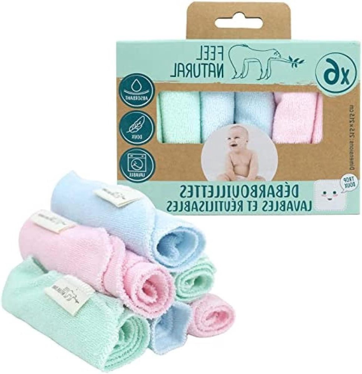 Feel Natural Baby set - 6 washcloths - 21.5 x 21.5 cm hydrofiele washandjes