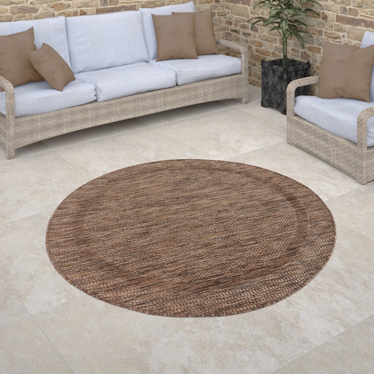 Paco Home Buiten Vloerkleed Rond Tapijt Voor Binnen En Buiten Balkon Geometrisch Modern 120 cm Rund