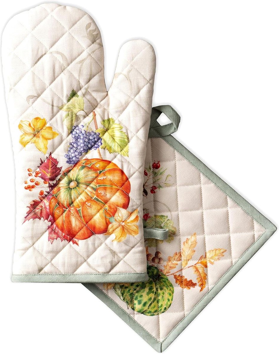 Hittebestendige ovenwant en pannenlap - 100% katoen - chef trouw - Lumina - Mason d‘Hermine - Thanksgiving - Kerstmis