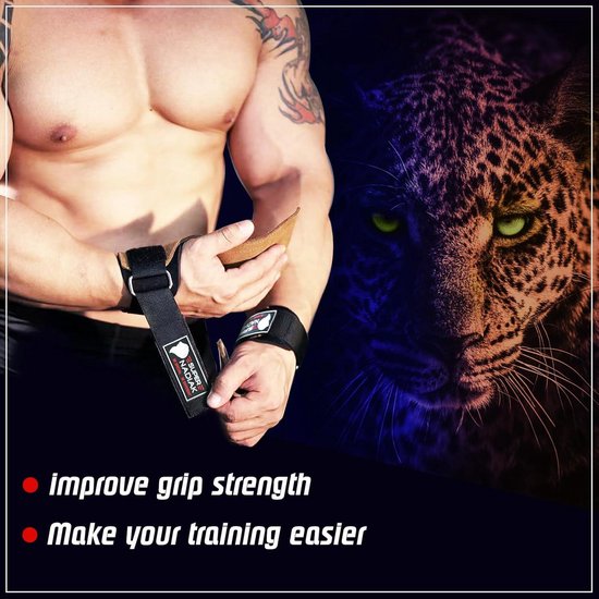TAVIEW Premium gewichtheffen polshaken riemen voor maximale grip ondersteuning - Deadlift handschoenen en Grip Pads Alternatief in Fitness Gym Power Training zoals Pull Up Deadlifting & Shrugs, zwart