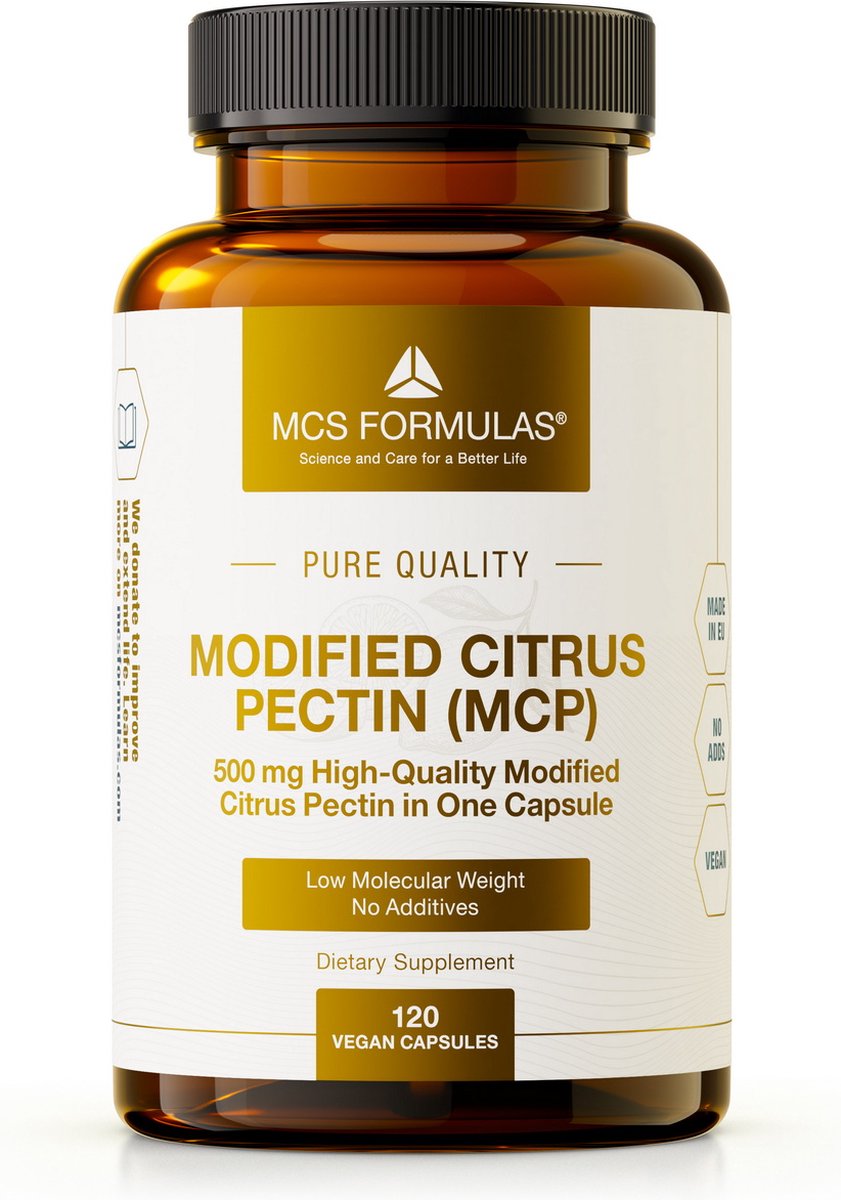 Goedkoopste Modified Citrus Pectin, 500mg in a Capsule, 120 Capsules - The only MCP That Fully Dissolves in Water - Made in EU
