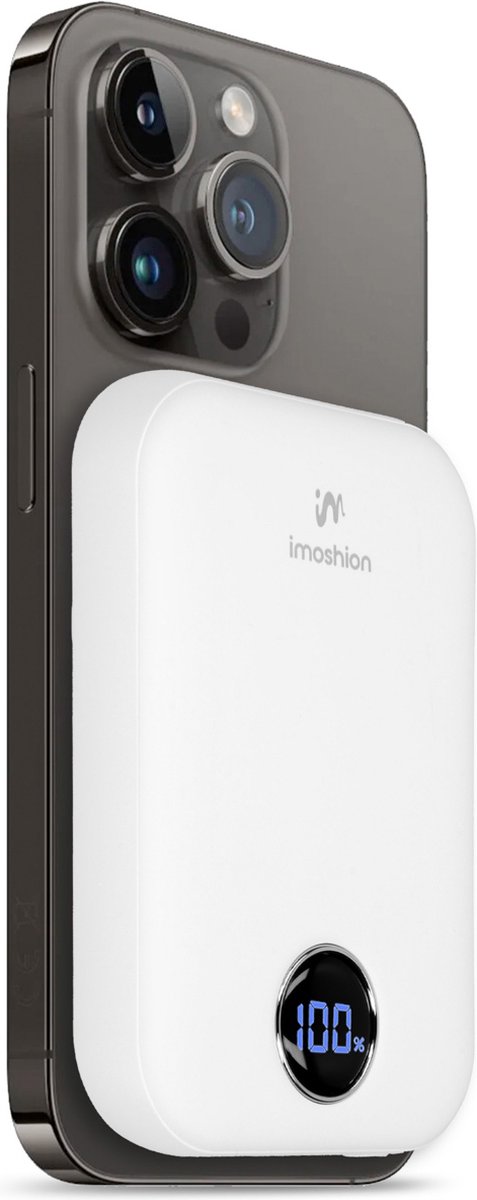 imoshion Powerbank 10000 mAh - Geschikt voor MagSafe - Snellader 22.5W - LED indicator - USB C & USB A - Draadloze Powerbank Geschikt voor o.a. Apple iPhone 17 (Pro / Pro Max) en Air - Wit - imoshion - €33,99