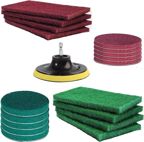 Ensemble de nettoyage de tampons à récurer - 10 pièces de tampons à récurer - accessoire de brosse de forage - brosse pour tapis - cuisine de salle de bain - 20 pièces d'épurateur avec poignée