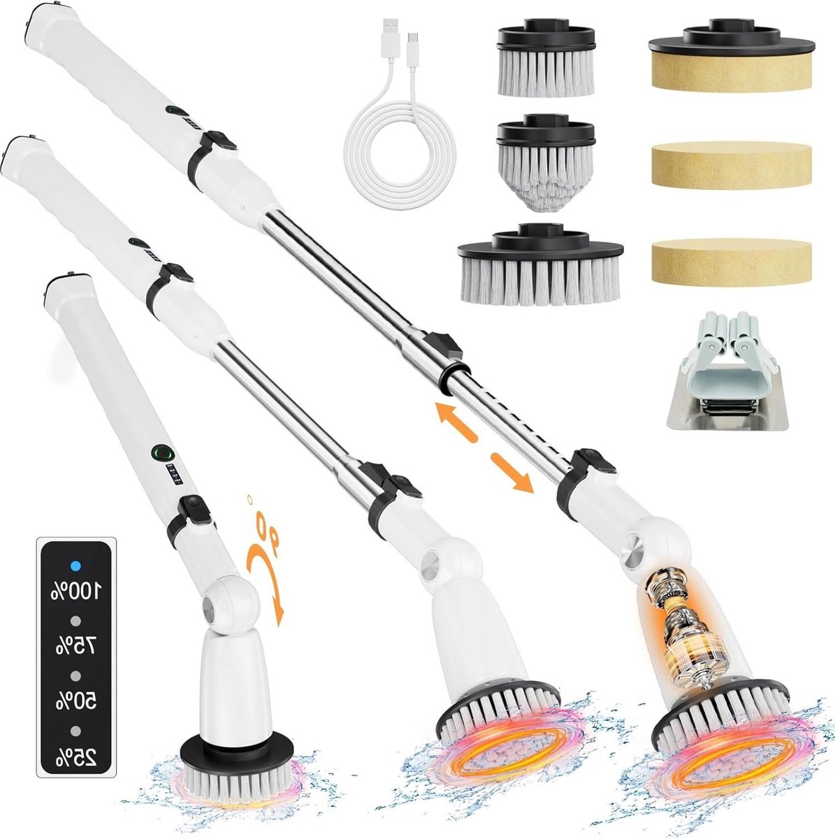 Goedkoopste Verbeterde IPX7 badkamer schrobberreiniger - Elektrische douchereinigingsborstel met verstelbare handgreep schrobber met steel