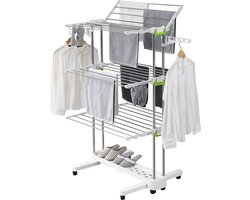 JGS® - Ruimtebesparend Droogrek met Opvouwbare Vleugels en Wielen, Perfect voor Grote Gezinnen en Binnenshuis Gebruik
