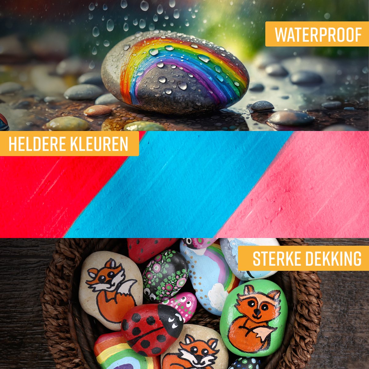 Napi Acrylstiften 24st - Brush en Fine Tip Twinmarkers - Verfstiften Happy Stones - Stenen Schilderen met Acryl Verf Marker Stiften - Volwassenen en Kinderen - Incl. 2 Mandala Sjablonen — afbeelding 10