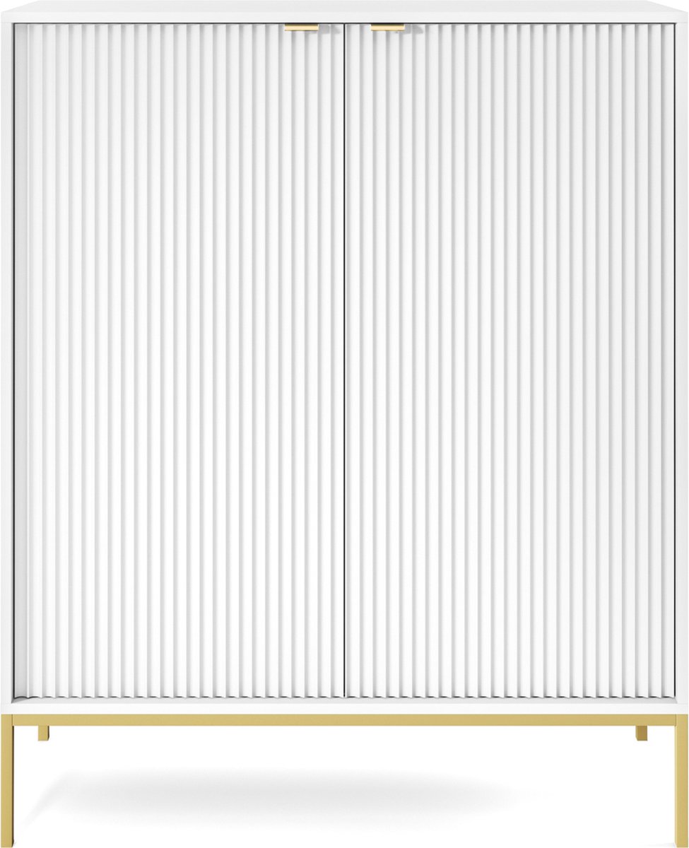 Selsey Vellore - Hoge ladekast - wit met gecanneleerde fronten en goudkleurig frame