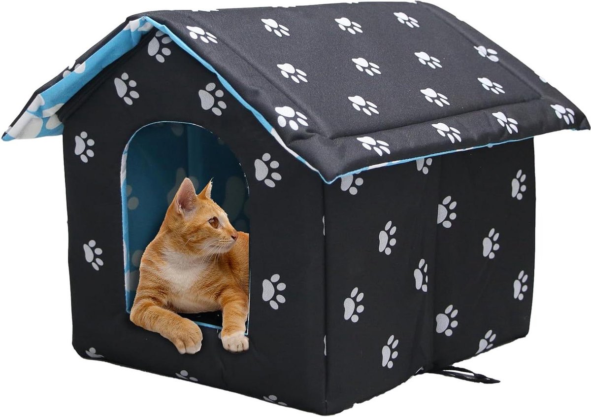 Kattenhuis buiten winterbestendig waterdicht warm opvouwbaar met afneembaar kussen straatdieren - luxe kattenverblijf kattenhuis voor buiten