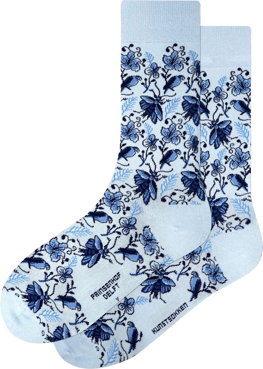 Kunst sokken - Delfts Blauw Patroon: Delfts Blauw - Sokken Heren 41 46 - Biologisch Katoenen Sokken - funny socks happy - Vrolijke Sokken - Grappige Sokken - Sokken Cadeau