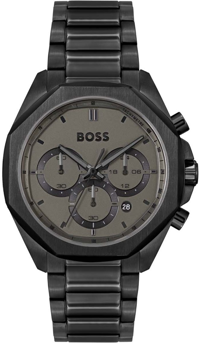 BOSS HB1514016 CLOUD Heren Horloge - Mineraalglas - Staal - Zwart - 44 mm breed - Quartz - Vouw-Vlindersluiting - 5 ATM (douchen)