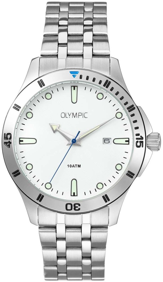 Olympic OL72HSS407 Quinn Heren Horloge - Mineraalglas - Staal - Zilverkleurig - 41 mm breed - Quartz - Vouw-Vlindersluiting - 10 ATM (zwemmen)