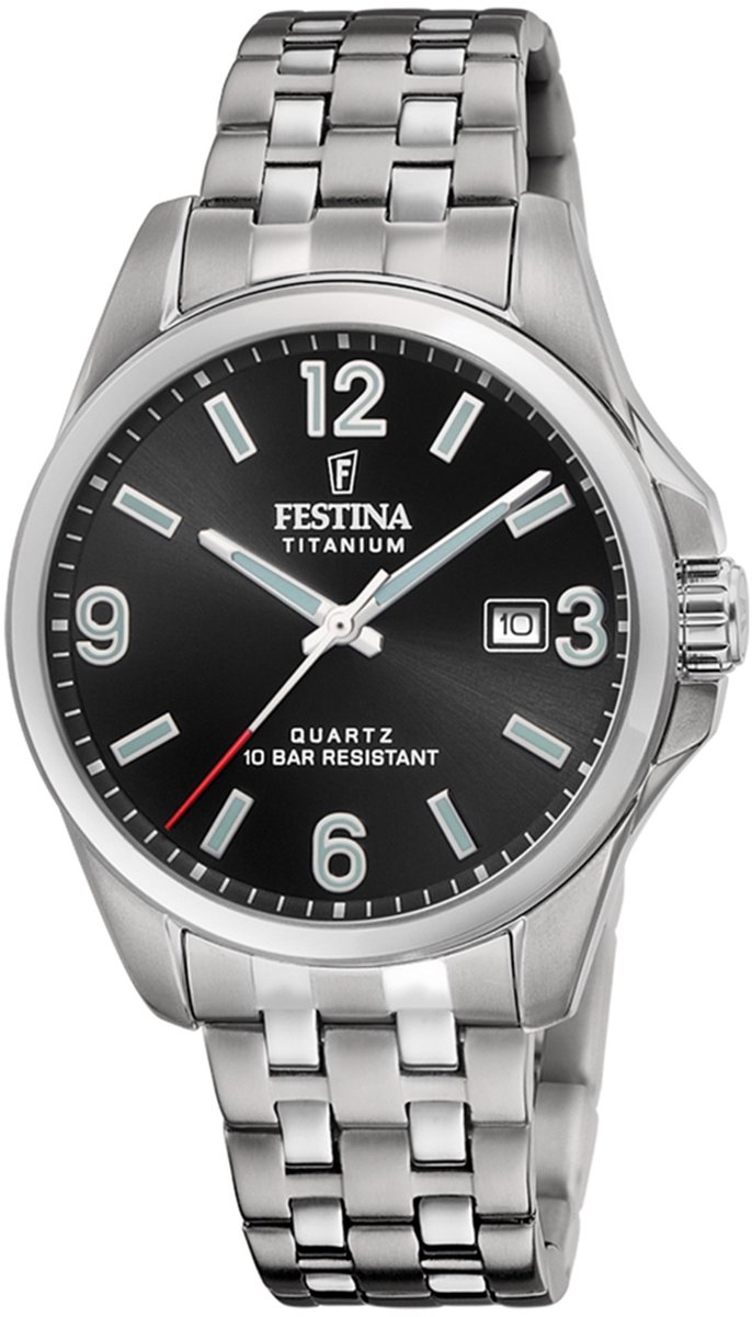 Festina F20696-3 Heren Horloge - Mineraalglas - Titanium-Staal - Zilverkleurig - Ø 41 mm - Quartz - Vouw-Vlindersluiting - 10 ATM (zwemmen)