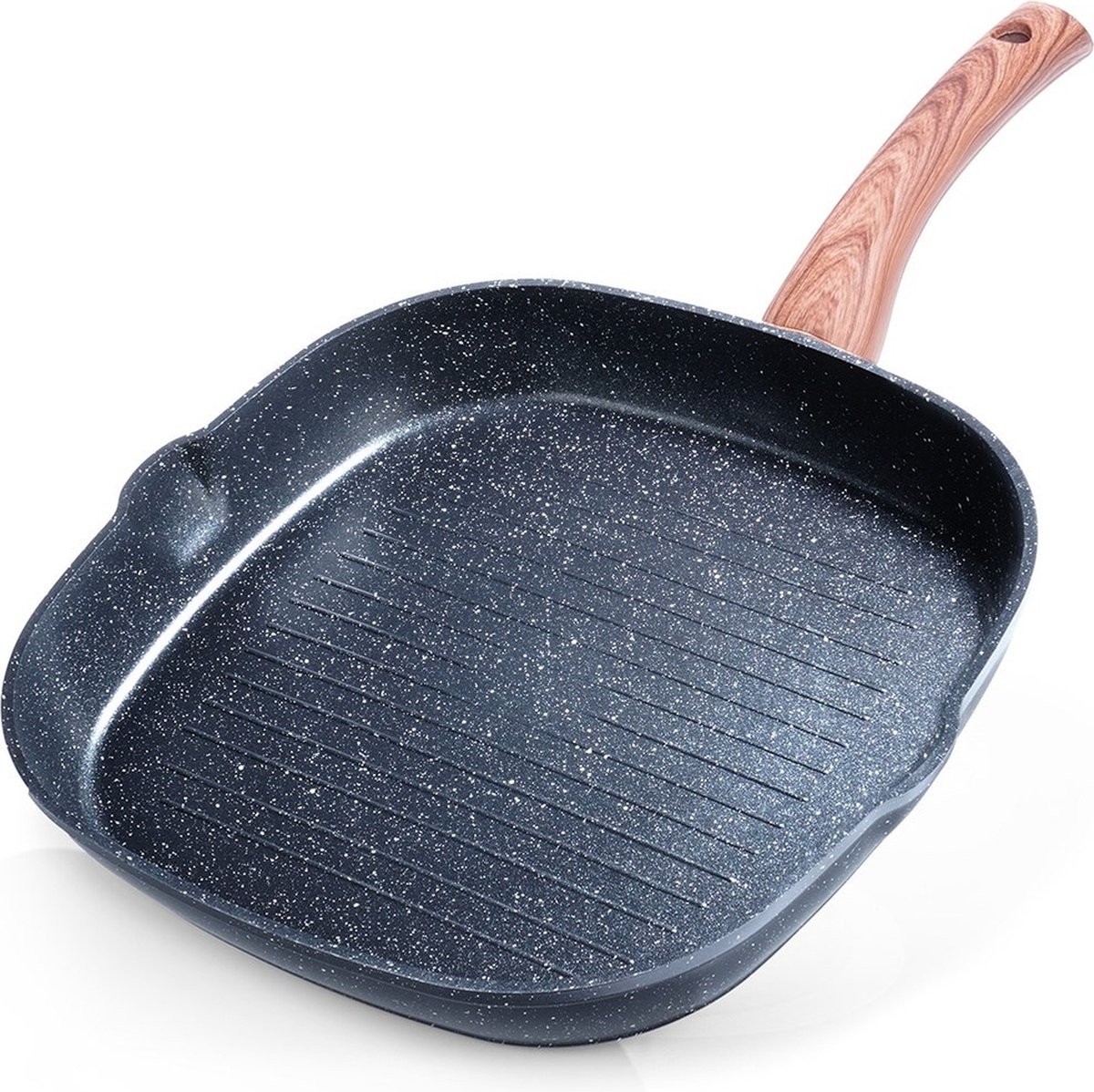 Grillpan Graniet Vierkant BLACK&WOOD 28x28 cm - Grill - Pan - Steakpan - Koekenpan