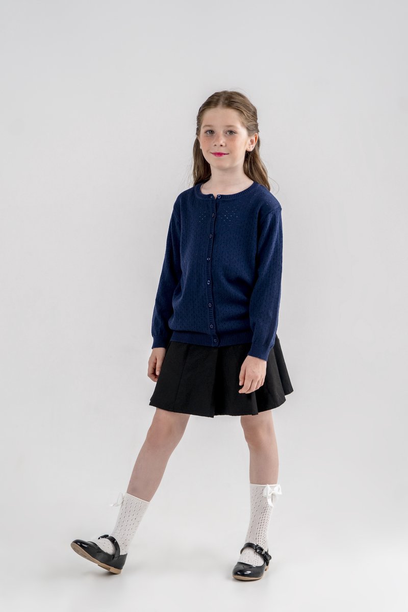 Minora kinderkleding meisjes-8 Jaar-Gebreide Jas - Cardigan voor Meisjes en Jongens- Hoogwaardige Baby Kleding- Ronde Hals Vest- lange mouwen-Marine blauw-Sinterklaas cadeautjes