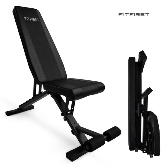 FitFirst® Fitnessbank - Extra Brede Rugleuning - Tot 300KG - Maximale Stabiliteit - Inklapbaar en in 32 standen Verstelbaar - Licht en robuust - Halterbank - Trainingsbank