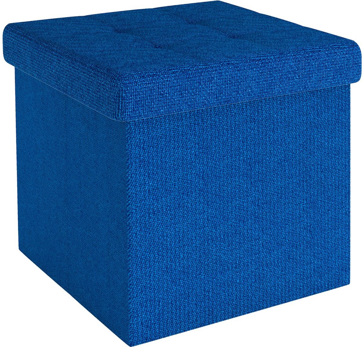 Intirilife Opvouwbaar krukje 30x30x30 cm in OCEAN BLUE - Zitkubus met opbergruimte en deksel van stof met holtes - Zitkubus voetensteun opbergbox kist krukje