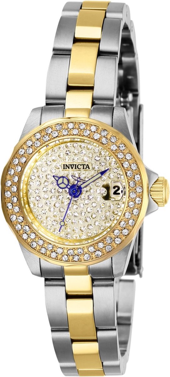 Invicta Angel 28455 Dames Horloge - Waterdicht - Analoog - Quartz Uurwerk - Roestvrij Staal met gouden Wijzerplaat - 24mm