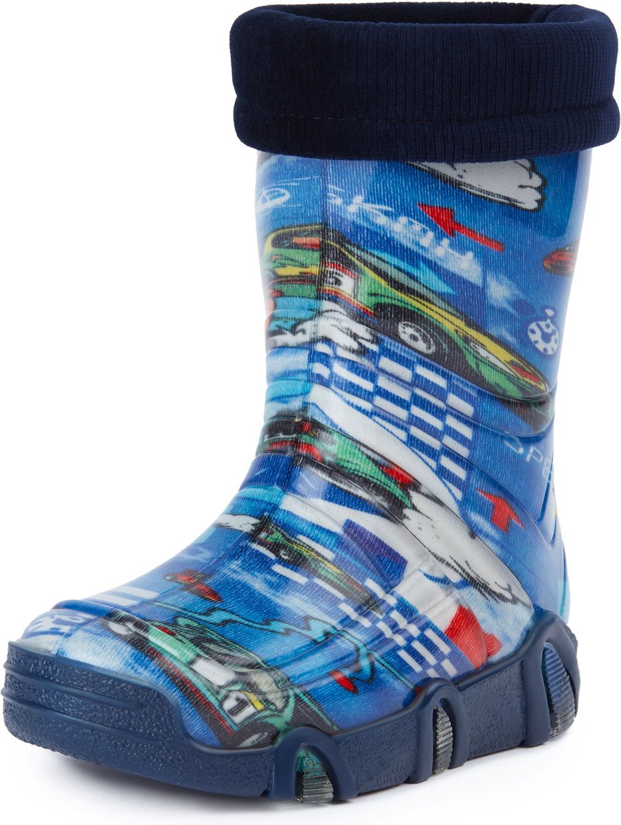 Ladeheid Kinder Regenlaarzen - Gevoerd Rubberen Laarzen met manchet Waterdichte - PVC - LA-ZT-Szuwarek - Blauw Auto - 27/28