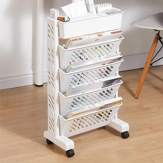 Mobiele 5-laags boekenrek opbergplank met wielen