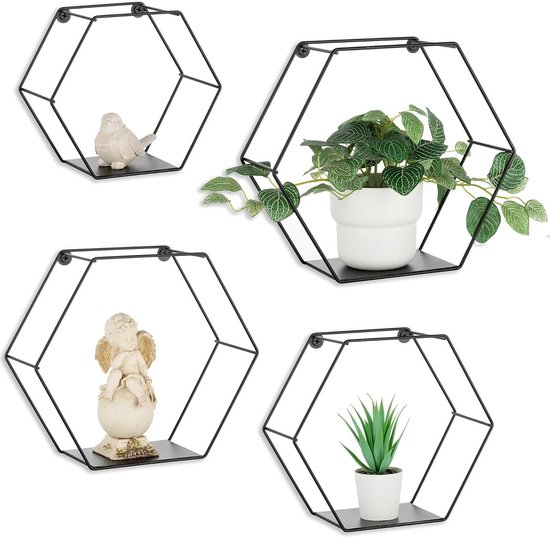 SAMISO Wandrekset, 4 stuks, zwart, wandplank, metalen set