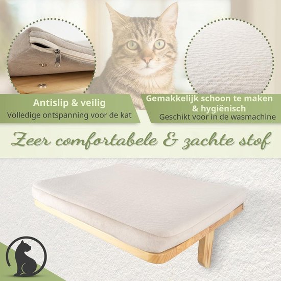 WOOWOOD® Kattenklimwand incl. 2X kattentrap [uit Europa] I kattenbedwand 3- delig I klimmuurset I kattenwand I wandligstoel katten I kattenplateau I kattenplank