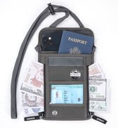 Nektasje RFID donkergrijs - Reisportemonnee - Nektasje voor paspoort - voor dames en heren - Waterafstotend - Travel wallet - Veilig op reis